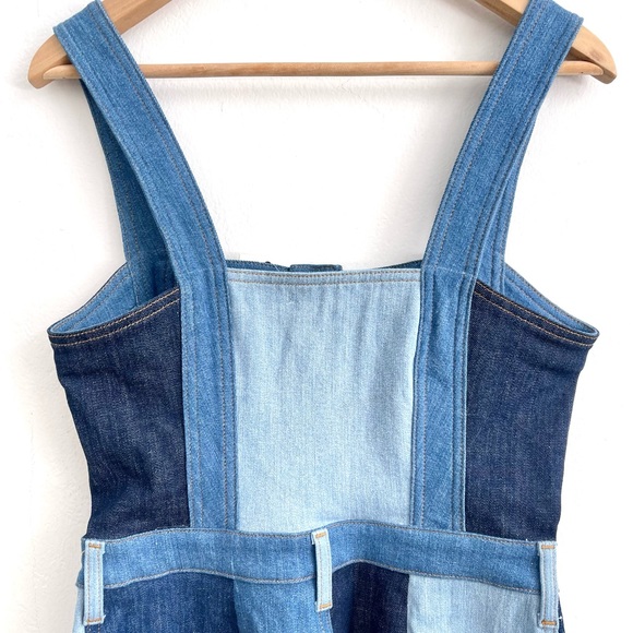NWT 7 Seven Patchwork Blue Denim Jean Dress Button Jumper Festival Summer Boho - Picture 6 of 8